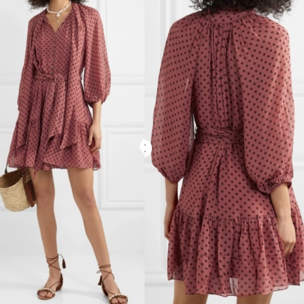 Zimmermann Espionage Ruffle Bow Polka Dot Dress Size 0
